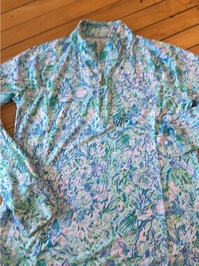 NWT Lilly Pulitzer Marion Half Zip UPF 50+ Surf Blue Soleil It On Me Sz M